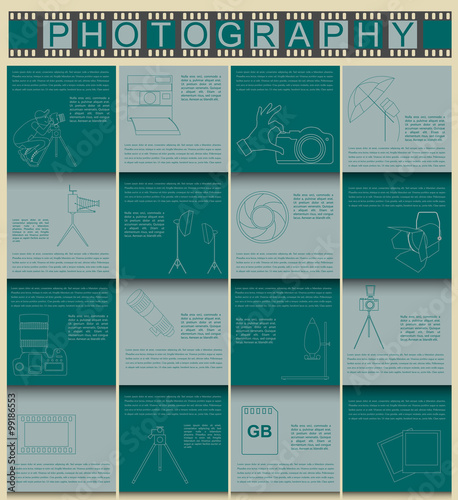 Photography infographics set with photo, camera equipment