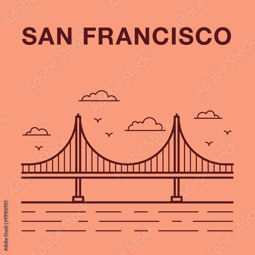 San Francisco Golden Gate Bridge. San Francisco vector landmark illustration.