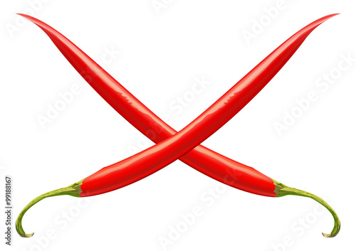 Crossed chili peppers, isolated on white, vector