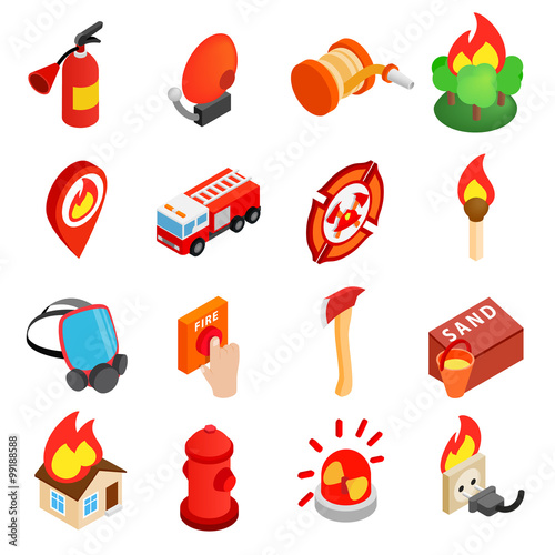 Firefighter isometric 3d icon
