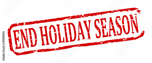 Scratched red oval stamp with the words - end holiday season - vector