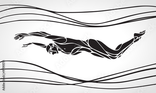 Butterfly Swimmer Silhouette. Sport swimming