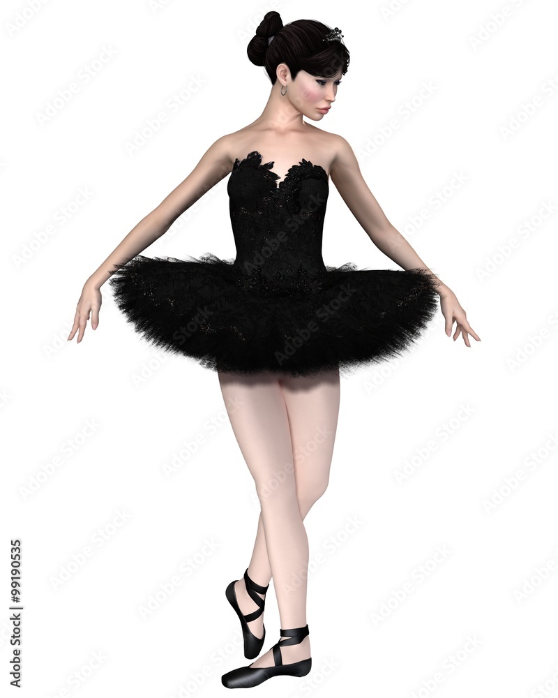 Obraz premium Ballerina in Black Swan costume as Odile from the ballet Swan Lake, 3d digitally rendered illustration