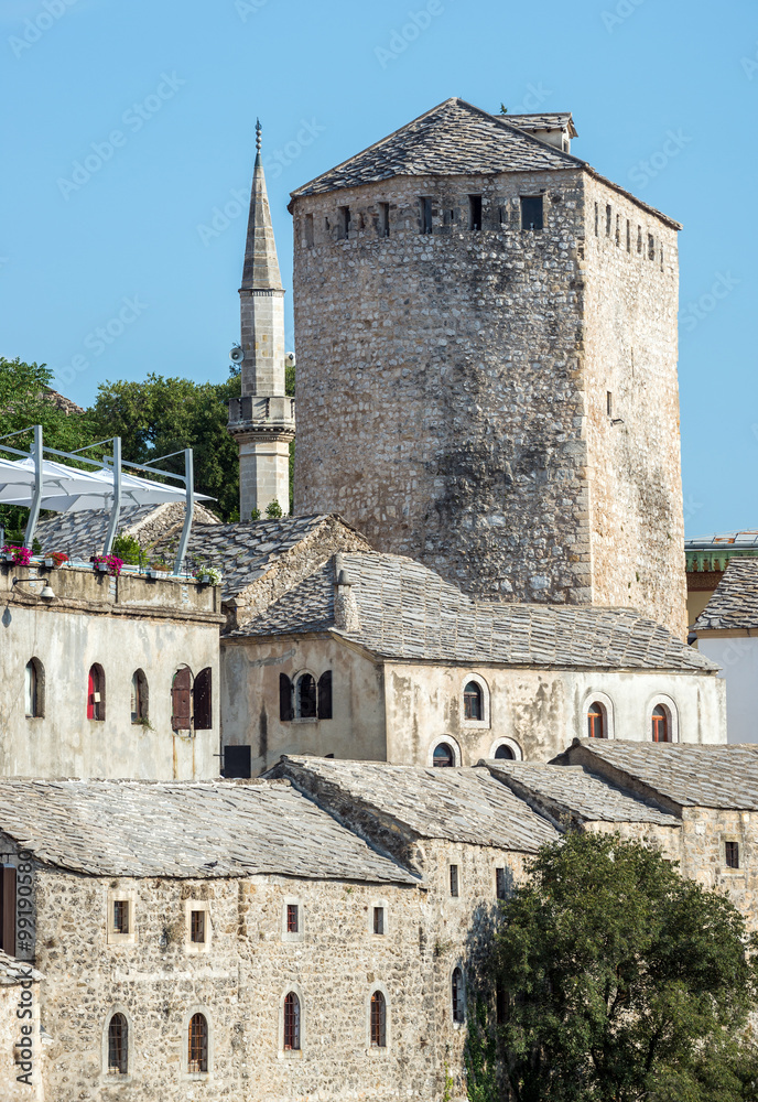 Old Town in Mostar city with Tara Tower, Bosnia and Herzegovina