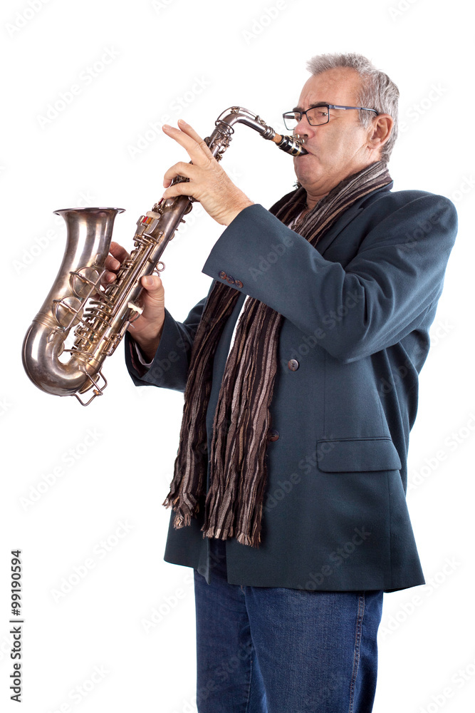 Naklejka premium lässiger älterer Saxophonist