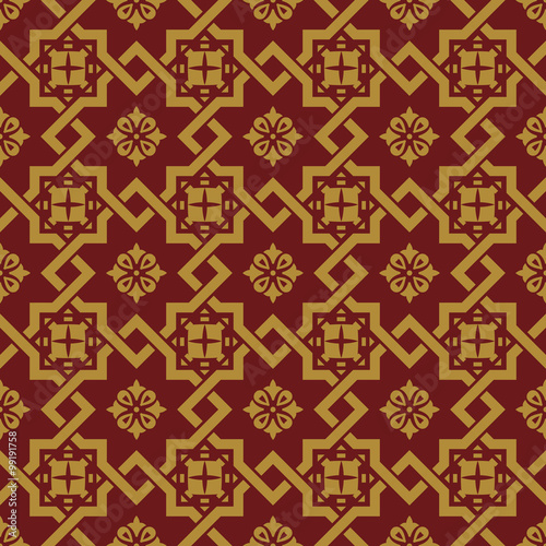 Seamless background image of vintage Chinese style square star cross lattice pattern.
