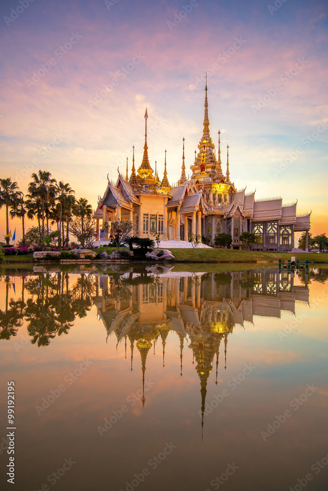 A beautiful temple in reflection in twilight