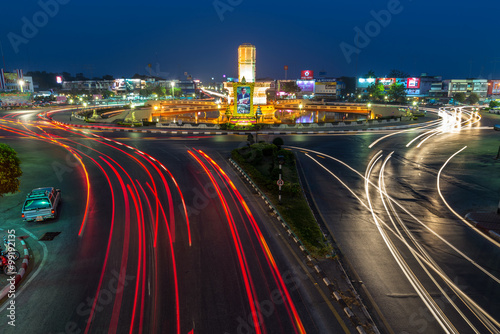 Srakeaw traffic circle landmark of lopburi city in twilight time