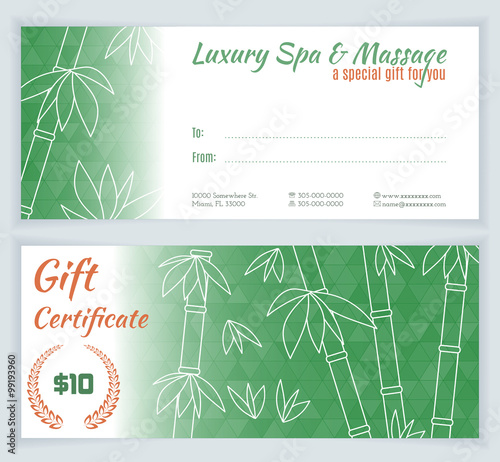 Spa, massage gift certificate template