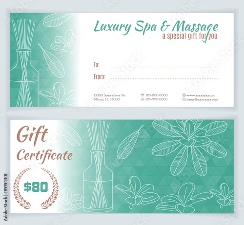 Spa, massage gift certificate template