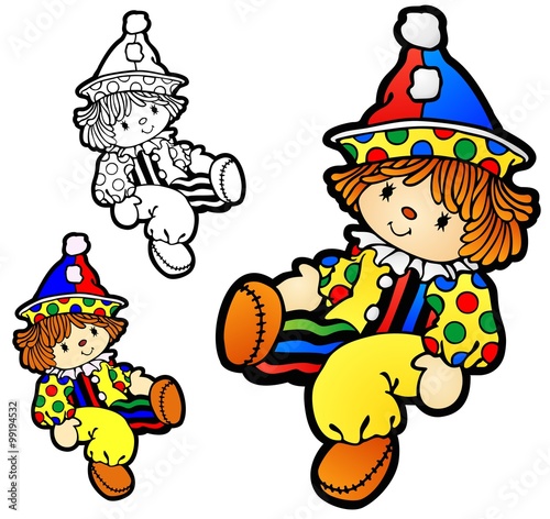 Clown doll, with no gradient and black only versions