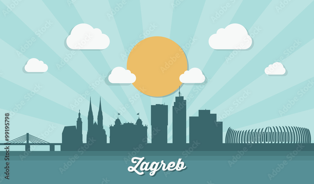 Zagreb skyline - flat design