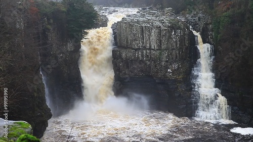 high force waterfall in flood middleton teesdale uk