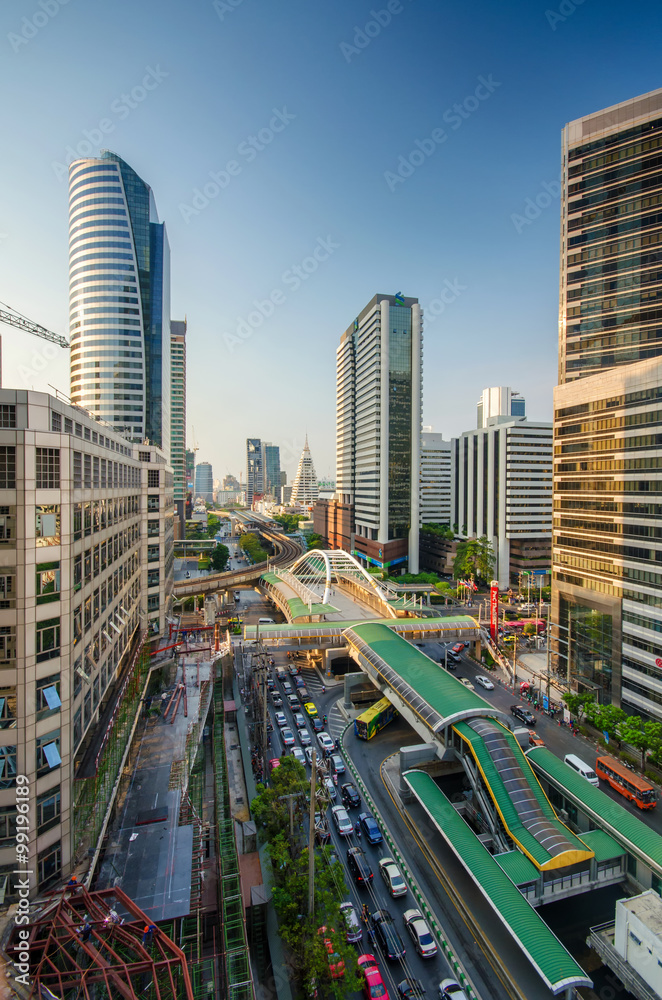 Fototapeta premium Traffic jam in satorn district area , Bangkok , Thailand