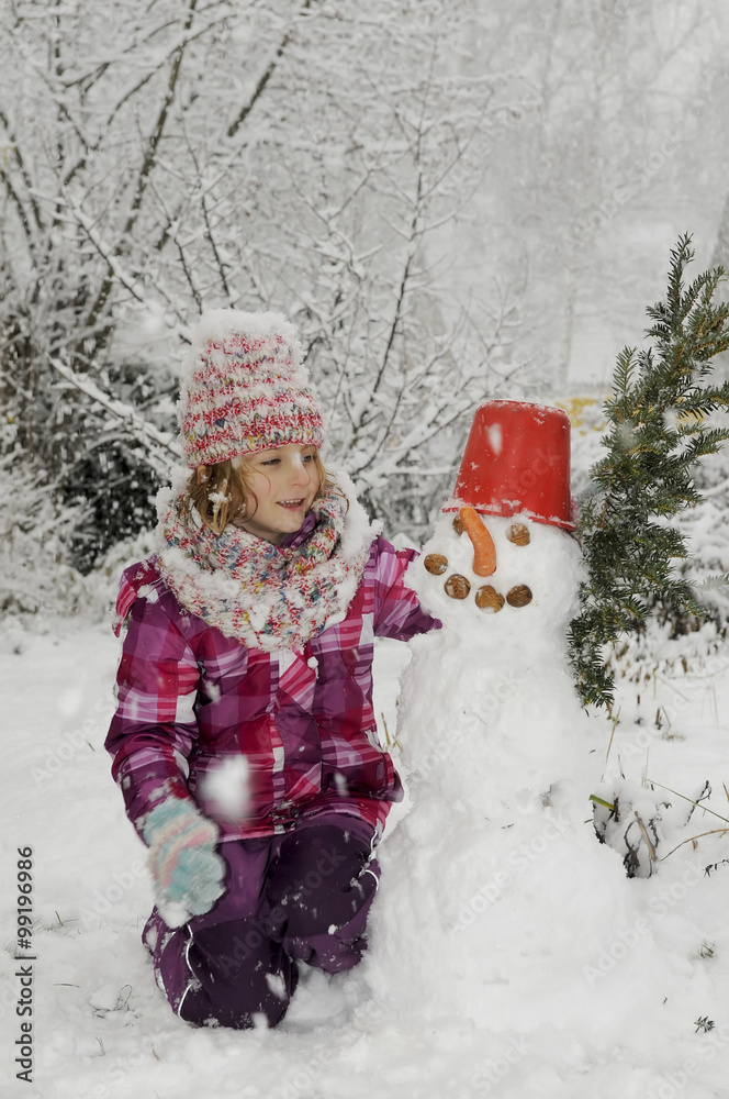 Kind mit Schneemann Kind mit Schneemann