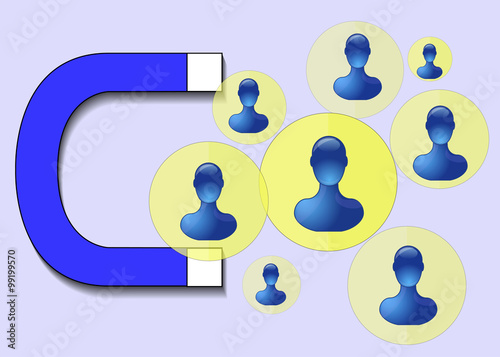 Illustration of blue magnet attracting humans