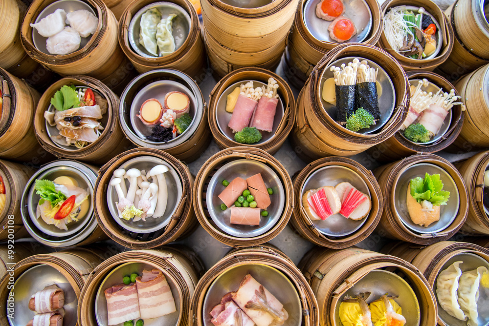 yumcha, dim sum in bamboo steamer, chinese cuisine yumcha, dim sum in bamboo steamer, chinese cuisine