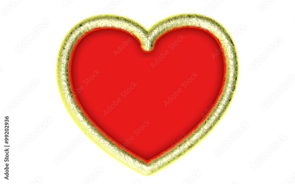 Beautiful big textured gold heart frame on a white background. Render. Beautiful big textured gold heart frame on a white background. Render.
