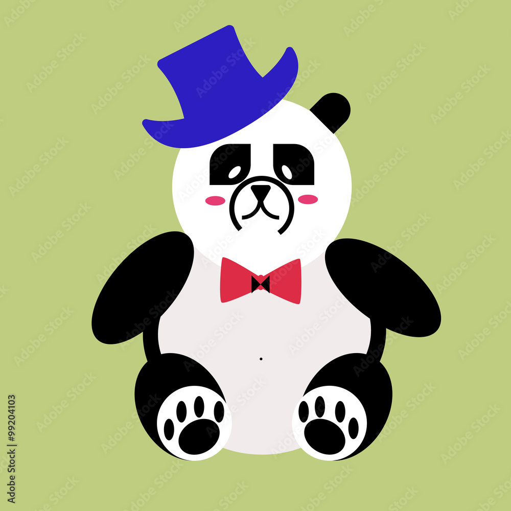Panda in a blue hat with a butterfly. flat vector icon Panda in a blue hat with a butterfly. flat vector icon