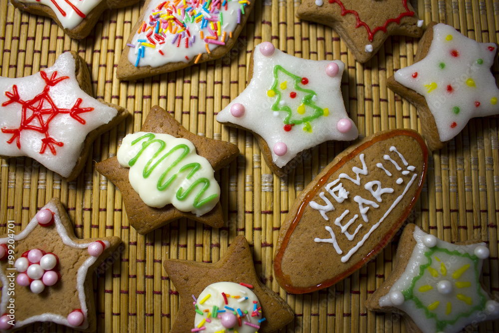 Colorful decorated cookies, close up