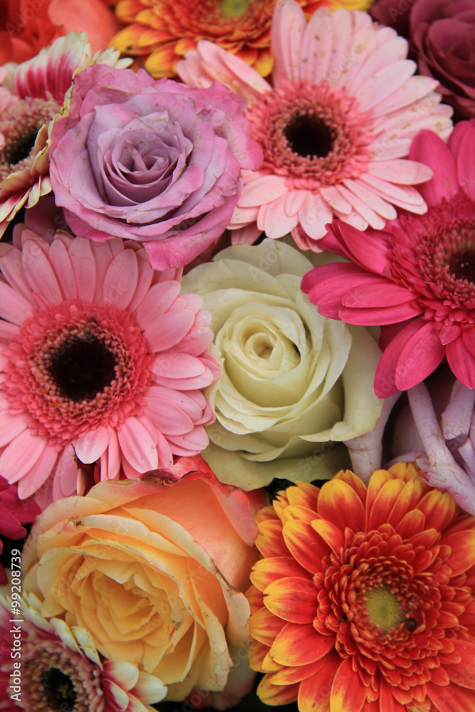 Fototapeta premium Gerberas and roses in bridal bouquet