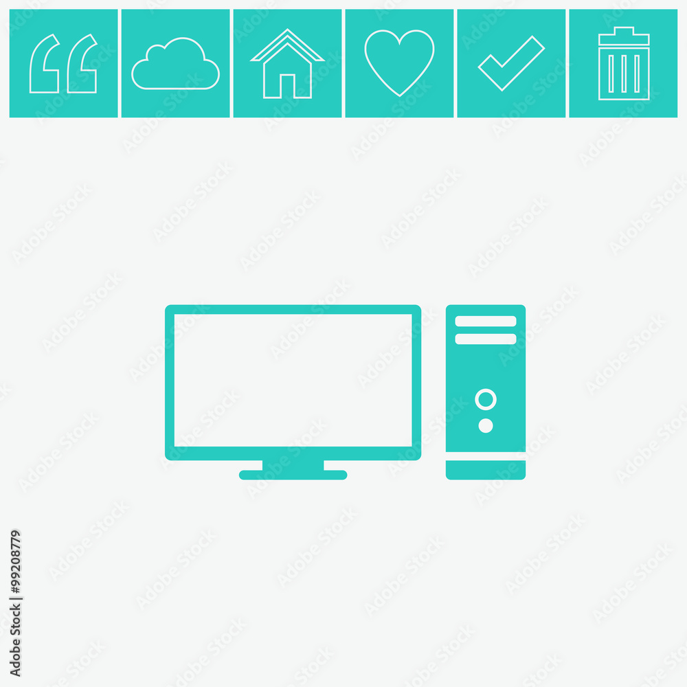 Computer case with monitor, keyboard and mouse, vector icon. Computer case with monitor, keyboard and mouse, vector icon.