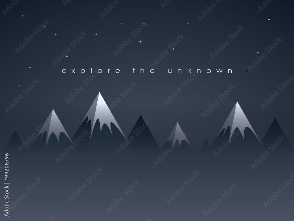 Obraz premium Low poly mountains night landscape vector background with stars in the sky. Symbol of exploration, discovery and outdoor adventures