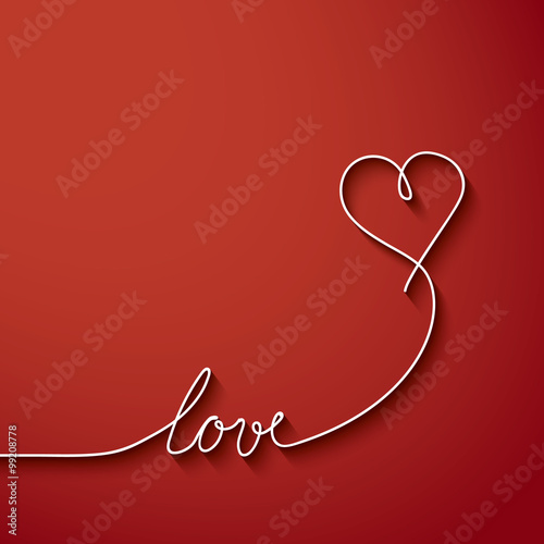 Valentine card background with hand written love message and heart as a balloon. Long shadow typography