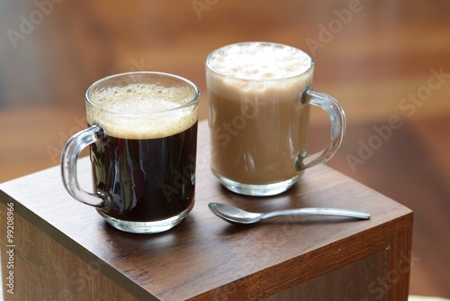 coffee and tea in a transparent cup