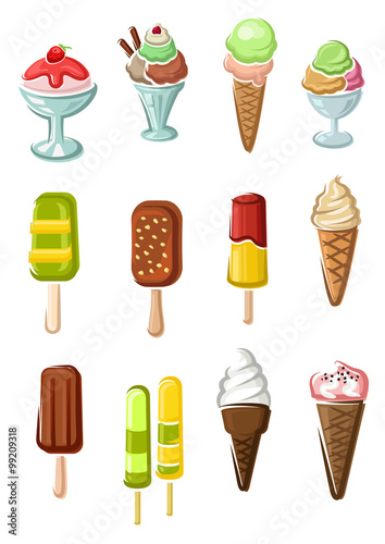 Ice cream cones  sundae desserts and popsicles