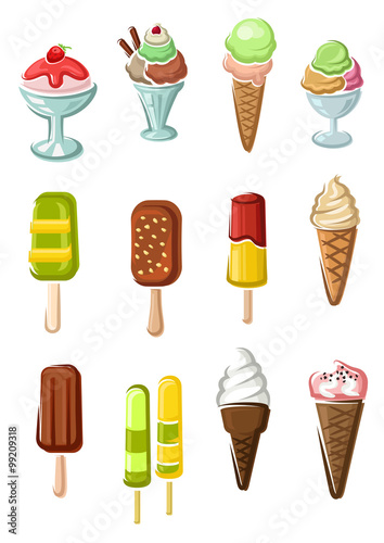 Ice cream cones, sundae desserts and popsicles