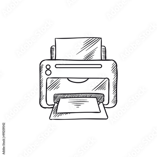Sketch icon of office inkjet printer with paper