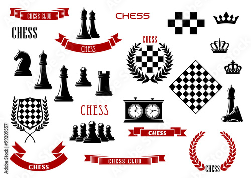 Chess game items, icons and design elements