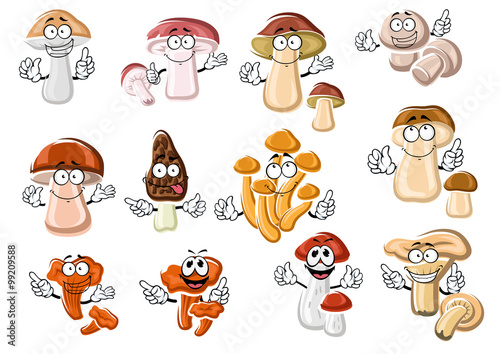 Funny cartoon forest edible mushrooms