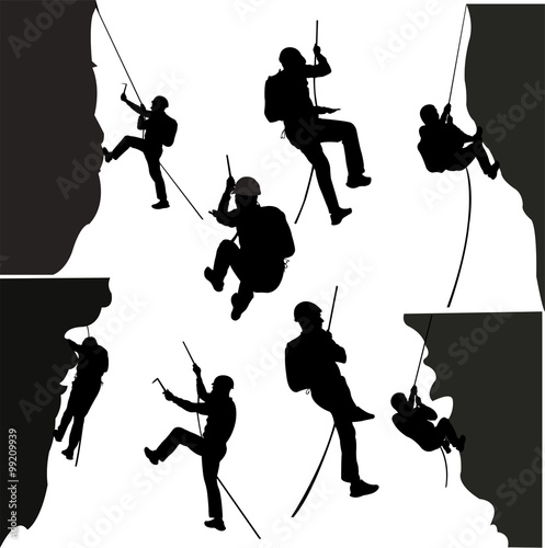 rock climbers silhouette collection - vector