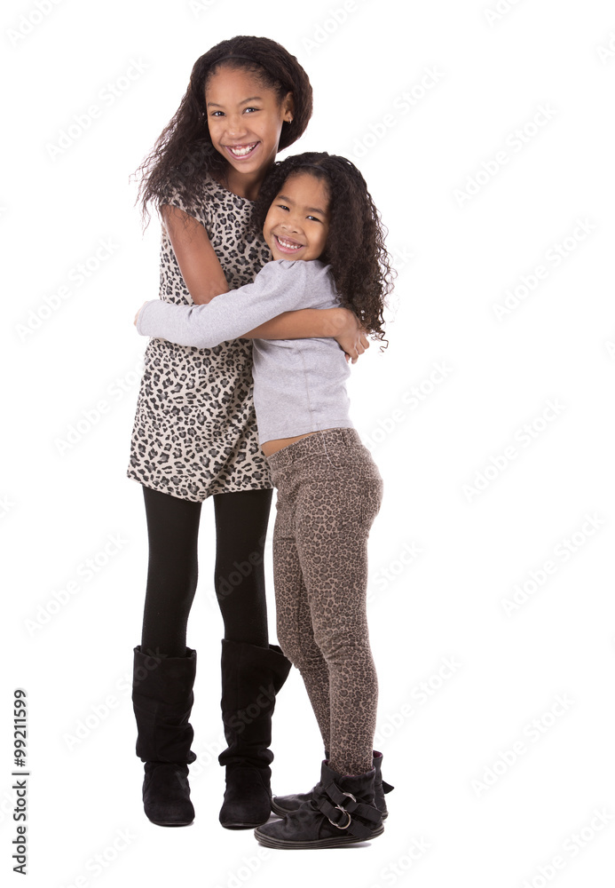 two sisters on white background two sisters on white background