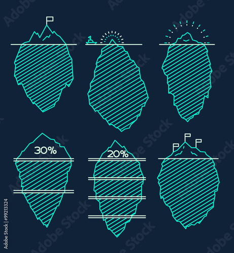 Set icebergs infographic illustration linear style