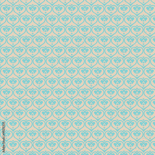 Retro seamless classics pattern heart shape in blue and gold sof