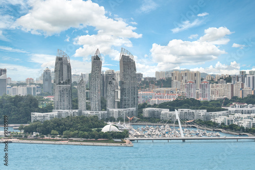 Canvas Print Aerial view of Luxury yacht in Keppel Bay at Singapore