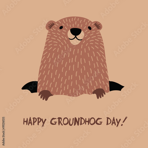Happy Groundhog Day design with cute groundhog