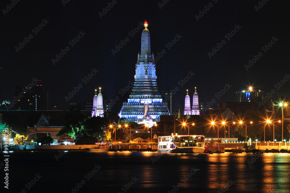 Thai temple and lighting in night time