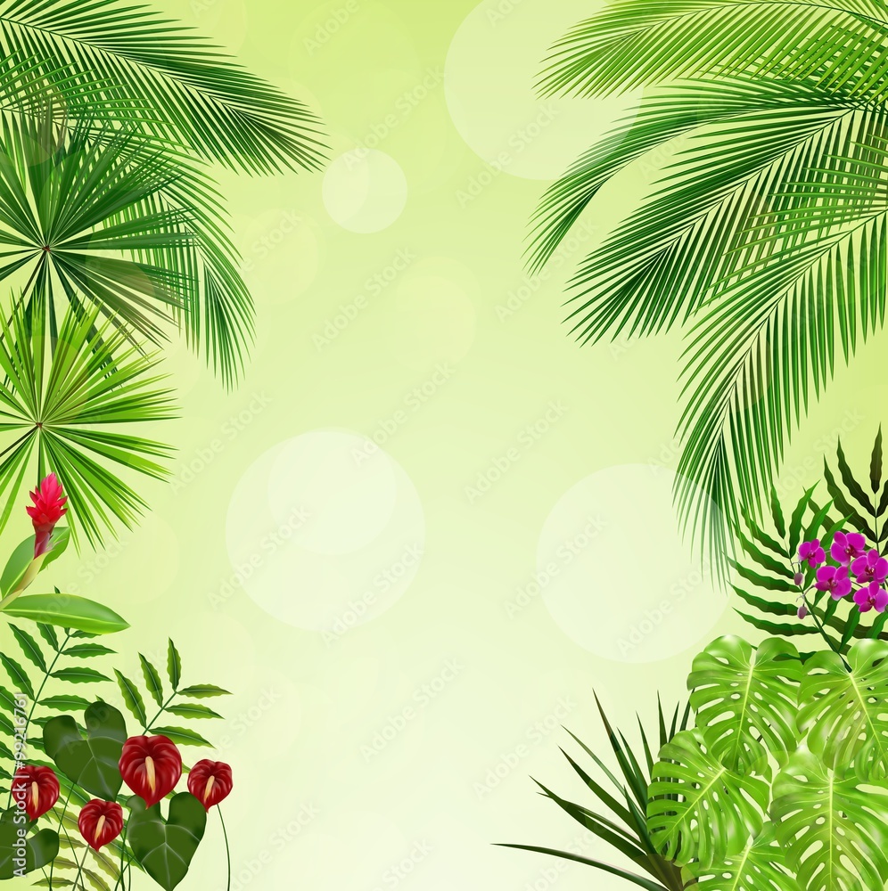 Naklejka premium Tropical foliage. Floral design background