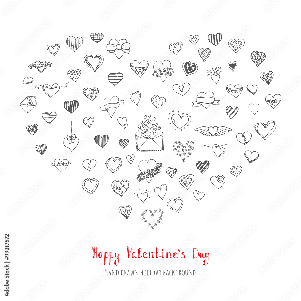 Set of hand drawn Happy Valentine's Day symbols and icons Heart, arrow ...