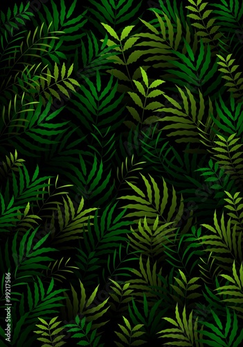 Exotic pattern with tropical leaves on a black background