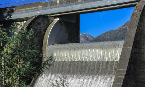 Dam water release to fall out of the lake - a reservoir of drinking water in North Vancouver