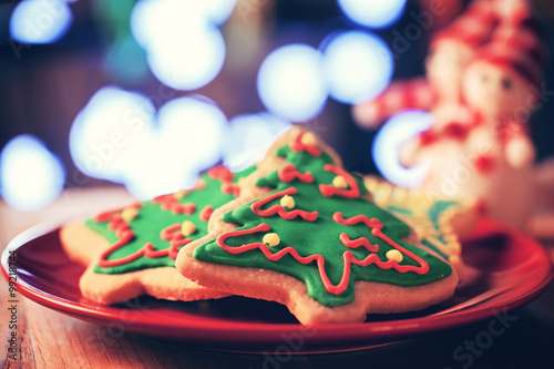 christmas tree cookies in red plate