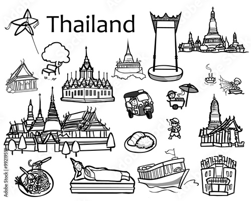 Thailand attractions icon and vector