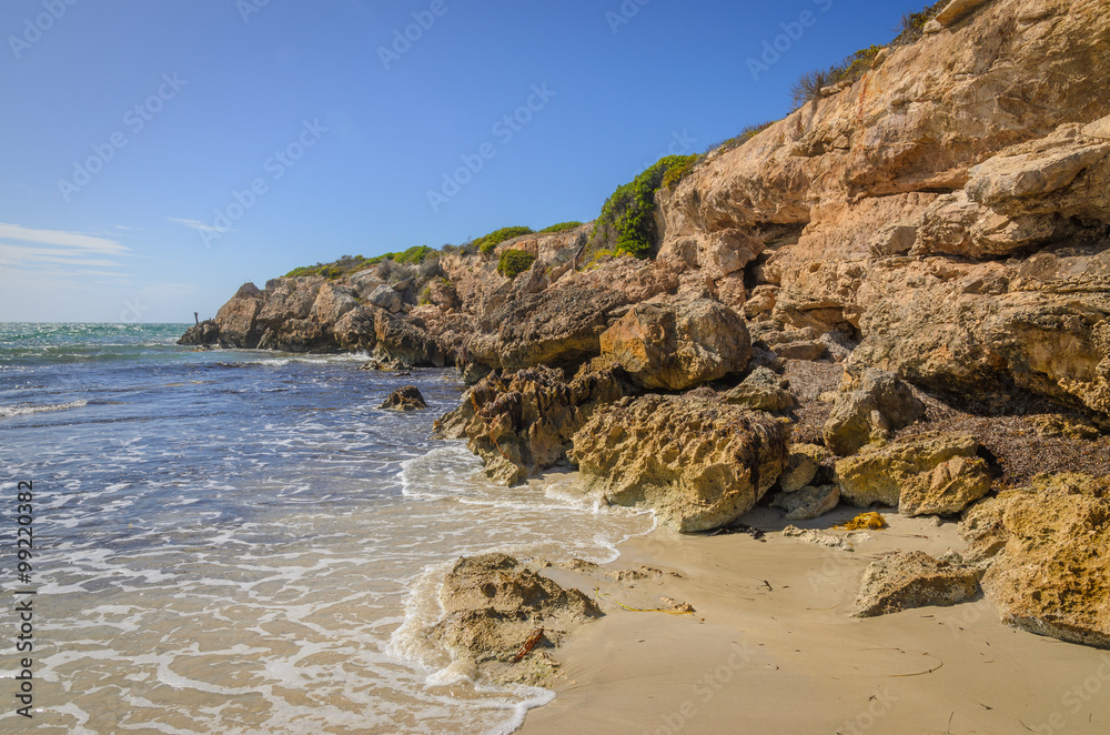 Sunny day landscape coast line cliffs at the beach