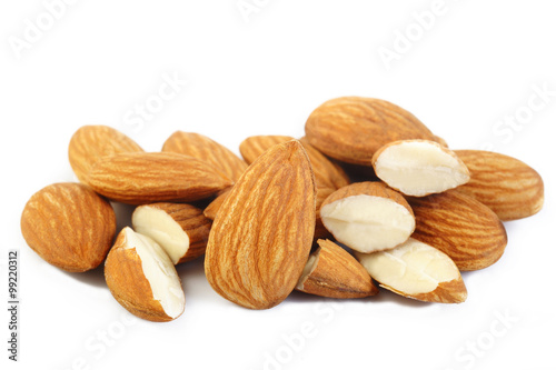 raw almond nuts isolated on white