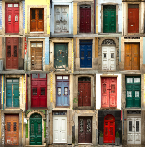 Collage of portuguese wooden doors